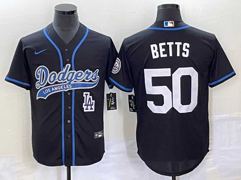 Mens Los Angeles Dodgers #50 Mookie Betts Black With Patch Cool Base Stitched Jersey